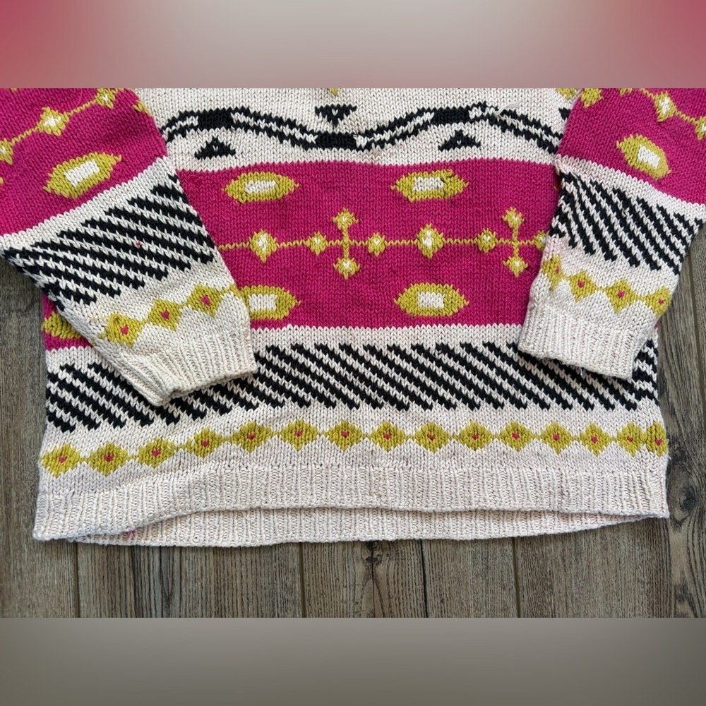 Vintage Forenza Sweater M Pink Geometric Knit 90s Chunky Ramie Cotton - Picture 5 of 13